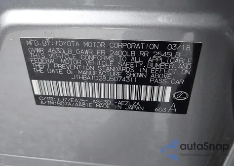 2018 Lexus Is 300 из США, поврежденный, VIN JTHBA1D28J5074311